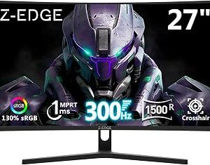 Z-Edge 27 inch Curved Gaming Monitor, FHD 1080P 300Hz 240Hz PC Monitor, Ultra-Fast MPRT 1ms Curved Monitor, 1500R, 16.7M Colors, UG27H Frameless Bezel, 2X DP 1.4 Ports and 2X HDMI 2.0 Ports
