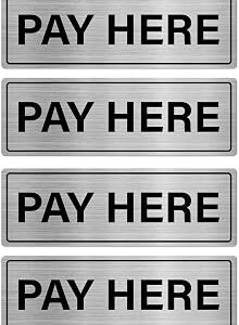 4 Pack Pay Here Sign 9 × 3 Inches Heavy-Duty Aluminum Reflective Rustproof Signage for Store Counter Cash Register Retail Business