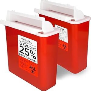 Oakridge Products Sharps Container for Home Use and Professional 5 Quart (2-Pack), Biohazard Needle and Syringe Disposal, Mailbox Style Lid, CDC Certified
