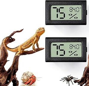 2 PCS Rectangle Reptile Thermometer and Humidity Gauge for Bearded Dragon Accessories, Reptile Tank Accessories for Jumping Spider, Leopard Gecko, Hermit Crab, Gecko, Ball Python, Lizard