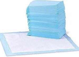 Amazon Basics Leak-Proof Dog and Puppy Potty Training Pee Pads with Quick-Dry 5-Layer Super Absorbent Design, Regular Size 22 x 22 inch, Blue & White, 100 Count