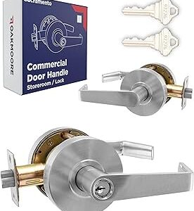 Heavy Duty Commercial Door Handle | Storeroom Lock Function | Grade 2 Commercial Door Locks, Keyed for Schools & Businesses | Storeroom Door Knob | Nickel Finish Lockset | C UL & ADA | ANSI A156.2