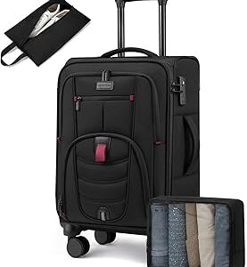 Carry On Luggage 22x14x9 Airline Approved, 22-Inch Suitcases with Spinner Wheels, Softside Carry-on Luggage with TSA Lock for Men Women Business Trip, Lightweight Large Capacity Luggage for Travel
