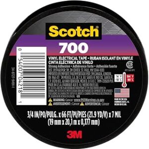 Scotch Vinyl 700 Electrical Tape, 1 Roll, Black, 3/4-in x 66-ft, General Purpose, Commercial Grade, Rated for Temperatures Up to 194-Degree, Highly Flexible, Stretchy & Conformable (700)