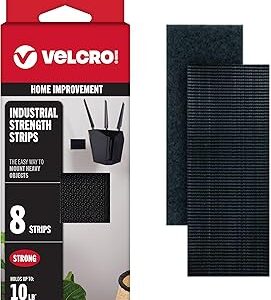 VELCRO Brand Heavy Duty Fasteners | 4x2 Inch Strips with Adhesive 8 Sets | Holds 10 lbs | Black Industrial Strength Stick On Tape | Indoor or Outdoor Use (VEL-30703-USA), 8 Count (Pack of 1)