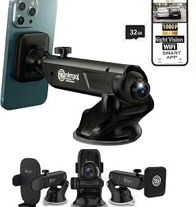 NIRRGO 2-in-1 Dash Cam & Car Phone Holder Mount Bonus-2 Mounting Options Included 1080P HD Loop Recording Dashcam smart App Control, Night Vision G-Sensor Clutter,Easy Setup 32GB SD Card Included