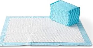 Amazon Basics X-Large Heavy Duty Absorbent Puppy Potty Pads, Leak-Proof, Quick-Dry, Super Absorbent Gel Technology for Dog Training, 28 x 34 Inches, Blue & White, Pack of 50