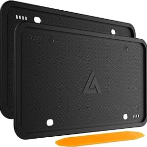 Aujen Silicone License Plate Frames Black, 2 Pack Car License Plate Frame, Universal US Black License Plate Holders Brackets Rust-Proof, Weather & Rattle-Proof, Car Accessories