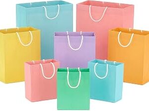 Hallmark Recyclable Gift Bag Assortment (8 Bags: 3 Small 6, 3 Medium 9, 2 Large 13) Pastel Blue, Pink, Yellow, Purple, Orange, Green for Birthdays, Easter, Baby Gifts, Bridal Showers