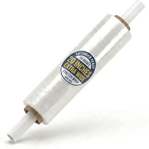 BOX USA Stretch Wrap Extra Wide Stretch Film Roll - 20 in Wide & 1000 ft long Clear Plastic Wrap with Handles for Pallet Wrapping Shipping Moving