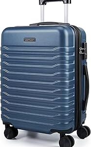 LIGHT FLIGHT Expandable Carry On Luggage 22x14x9 Airline Approved with Double Spinner Wheels, 20 Inch Lightweight Hard Shell Rolling Suitcases with TSA Lock, Blue