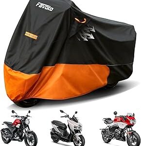 Favoto Motorcycle Cover Waterproof Outdoor - Fits up to 96.5 Motorbikes 420D Oxford Heavy Duty All Weather Sun Rain Dust Protection with Air Vents Powersports Vehicle Covers XXL