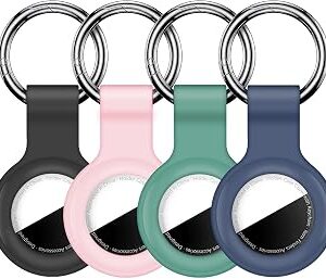 Linsaner 2|4 Pack Holder for AirTag 2nd Gen (2026) & 1st Gen, Silicone Case Keychain Key Ring, Protective Cover for Apple for Air Tags, GPS Finder Accessories, Black/Pink/Dark Green/Dark Blue
