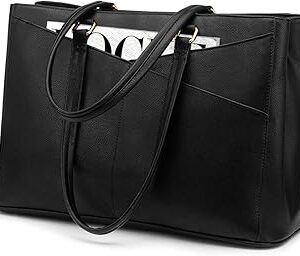 LOVEVOOK Laptop Tote Bag for Women 15.6 Inch Waterproof Leather Computer Bags Business Office Work Briefcase Black