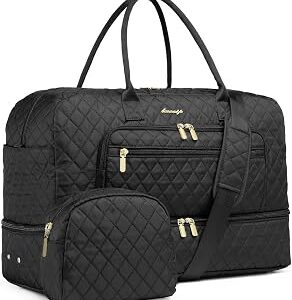 LUOCIP Large Women Travel Duffle Bag, Carry on Bag with Wet Toiletry Pocket for Overnight, Weekend, Yoga, Gym, Business Trips, Sport and Hospital, Black