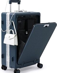 Nobl Travel Zipperless Check In Suitcase - Aluminum Frame, Medium Check In luggage 27x17.5x10.4 Airline Approved by Noble Travel - Polycarbonate Shell - TSA Locks, 360° Spinner Wheels - Midnight Blue