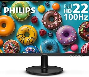 Philips 221V8LB 22 inch Class Thin Full HD (1920 x 1080) Monitor, 100Hz Refresh Rate, VESA, HDMI x1, VGA x1, LowBlue Mode, Adaptive Sync, 4 Year Advance Replacement Warranty