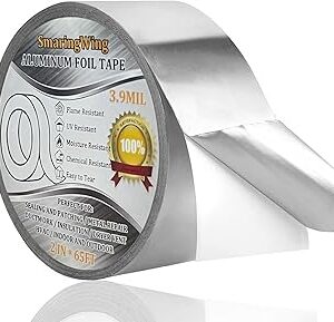 Aluminum Foil Duct Tape Heavy Duty Waterproof, Premium Silver Metal HVAC Heat Tapes (2*65Feet,3.9mil), High Temperature, Dryer Vent Insulation Tape for Ductwork, Ducting, Sealing, Patching, Furnace