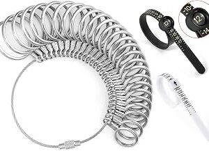 Bflaae Ring Sizer Measuring Tool Kit, 27 PCS Stainless Steel Measuring Ring Tool, US Ring Size 0-13 with Half Size, 2 PCS Reusable Finger Size Tape with Magnified Glass 1-17 USA Rings Size