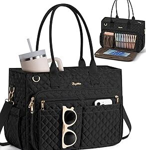 Bagstellar Teacher Bags for Women, 15.6 inch Laptop Work Tote Bag Quilted Nurse Bible Computer Shoulder Bag for School Travel | Dream Tote Work Bag, with 40oz Cup Holder, Insulated Pocket, Zipper & Strap, Office Briefcase, Ideal Gift for Women