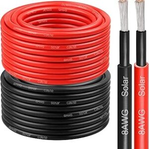 8 AWG Solar Cable 50FT Red + 50FT Black Tinned Copper Wire, 8 Gauge Solar Panel Wire for RV, Automotive, Trailer, Marine, Outdoors