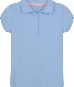 Nautica Girls' School Uniform Short Sleeve Polo Shirt, Button Closure, Soft Pique Fabric
