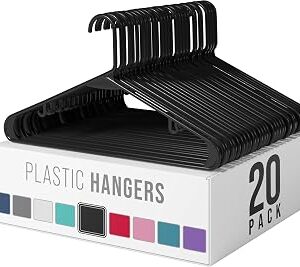 Plastic Hangers 20 Pack Black - Clothes Hangers - Makes The Perfect Coat Hanger and General Space Saving Clothes Hangers for Closet - Percheros Ganchos para Colgar Ropa Hangars
