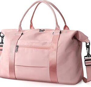 TOPBAG Travel Duffle Bag, Waterproof Weekender Carry On Tote Bags for Women, Sport Gym Bag for Men, Hospital Bag for Labor and Delivery, Overnight Luggage Bag with Trolley Sleeve Coral Pink