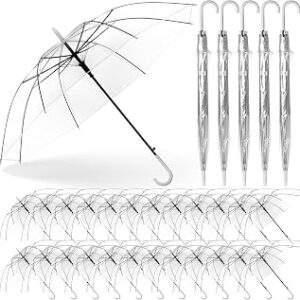 Reginary 30 Pieces Wedding Umbrellas Bulk Auto Open Stick Umbrellas with White European J Hook Handle Windproof Large Canopy Umbrella for Outdoor Wedding Bride Groom Photography Golf