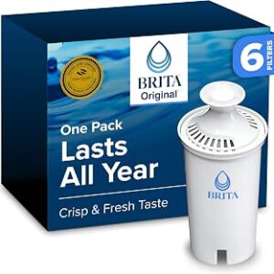 Brita Standard Water Filter for Pitchers and Dispensers, Reduces Copper, Cadmium and Mercury Impurities, Lasts Two Months or 40 Gallons, Includes 6 Filters for Pitchers