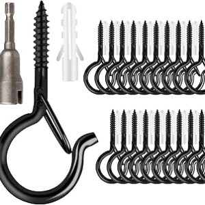 FSAH 36 PCS Q-Hanger Hooks with Safety Buckle, Windproof Screw Hooks for Outdoor String Lights Hanging Christmas Lights, Plants, with 1 Wing Nut Driver