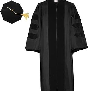 MyGradDay Unisex Deluxe Doctoral Graduation Gown and 8 Side Tam Academic Faculty Regalia Doctoral Robe