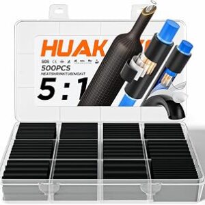 5:1 Heat Shrink Tubing Kit 500 PCS, Industry-Leading 5:1 Ratio Shrink Wrap Tubing Adhesive Lined, Heat Shrink Wire Connectors, Marine Grade Dual Wall, Waterproof Electrical Wire Tube Connectors(Black)