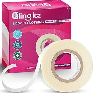 CLING IT2 Double Sided Tape for Clothes, Extra Strength All Day Adhesive Clothing Tape, Versatile Fashion Tape for Fabric, Dress, Cloth, Hemming, No Residue, Gentle on Skin & Body, Transparent Tape.