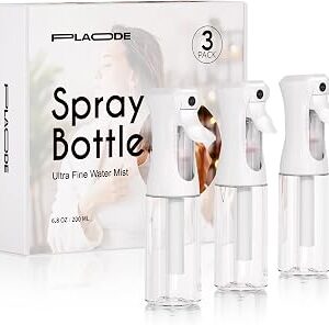 3 Pack Continuous Spray Bottles - Ultra Fine Mist Sprayer, Refillable Water Sprayer for Hairstyling, Plants, Pets, Cleaning, Skincare (6.8 OZ/200ML,White)