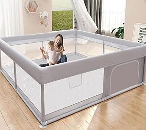 Hiaksedt Baby Playpen 50x50 Inch, Play Pens for Babies and Toddlers Baby Fence Play Yards for Indoor & Outdoor with Breathable Mesh Anti-Fall Playpen