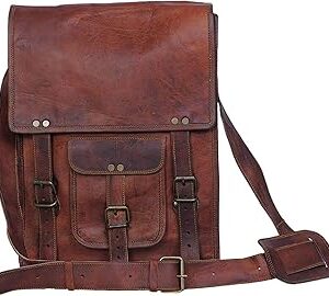 Leather crossbody bag messenger satchel tablet bag 11 inches for men and women (Brown)