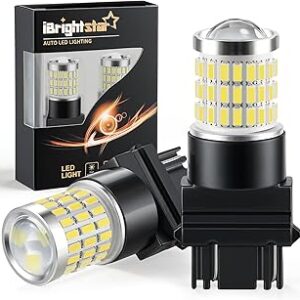 iBrightstar 3157 LED Bulb White, 4157 3156 LED Reverse Light Bulbs Super Bright for Tail Brake Lights Backup Lights Turn Signal Lights, 2 Pack