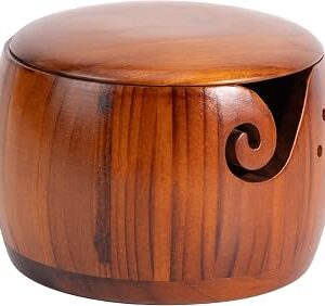 Caydo Yarn Bowl for Crocheting & Knitting, 7 x 5 in Wooden Yarn Bowl with Lid, Knitting Crochet Bowls Holder for Yarn, Crochet Accessories and Knitting Gadgets Supplies