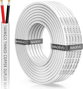 NAOEVO 14 Gauge Marine Wire Duplex, 14 AWG Stranded PVC Marine Electrical Wire, Waterproof/Corrosion Resistant/Tinned Copper Electrical Cable for Boat/Automotive/RV/Solar (30FT)