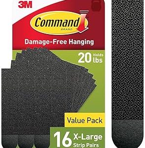 Command 20 lb XL 16 Pairs Heavyweight Picture Hanging Strips (32 Strips), Damage-Free Hangers for Picture Frames, No Tools Required, Ideal for Home Room Wall Decor, Black Adhesive