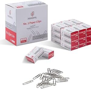 PAPERPAL Paperclips for Office School & Personal Use, #1 Smooth Paper Clip (1-2/7), 2000 Medium Paper Clips (20 Boxes of 100 Each), Silver