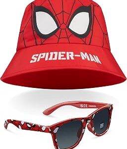 Marvel Spiderman Bucket Hat and Kids Sunglasses Set Avengers Lightweight Sun Hat 100% UV Protection Vacation Essentials