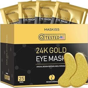 Maskiss 24k Gold Under Eye Patches (25 Pairs), eye mask, Collagen Skin Care Products, Eye Patches for Puffy Eyes, eye masks for dark circles and puffiness