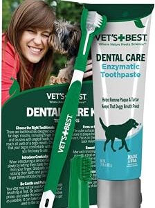Vet's Best Dog Toothpaste & Dog Toothbrush, Dental Kit, Plaque Remover for Teeth, Whitens Teeth, Freshens Canine Breath, Veterinarian Formula, Finger Toothbrush Included