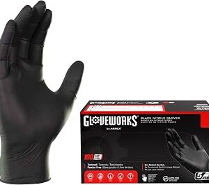 GLOVEWORKS Black Nitrile Gloves 5 Mil Disposable, Latex Free, Textured Grip for Food Service, Cooking, Professional Cleaning