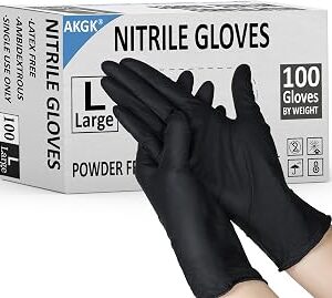 akgk Nitrile Gloves, 100 Pcs Disposable Black Nitrile Gloves Large, Cleaning Gloves for Cooking, Household & More, Powder-Free, Latex-Free