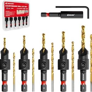 EZARC Countersink Drill Bit Set, 12 PCS Counter Sink Drill Bit Adjustable, #4, #6, #8, #10, #12, Magnetic Extension bit Holder for Woodworking with Storage Box