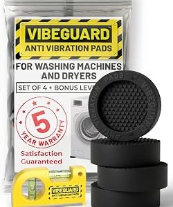 Anti Vibration Pads for Washing Machine featuring 3D TrianGrip & FREE Level Tool - Larger Opening Fits All Washer Feet - Stops Moving, Walking - Prevents Noise, Vibration Transfer - VIBEGUARD 4 Pack