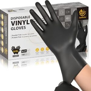 SWIFTLITE Black Vinyl Gloves, Food Grade Gloves Disposable Latex Free & Powder Free, Guantes for Cleaning Cooking Food Prep